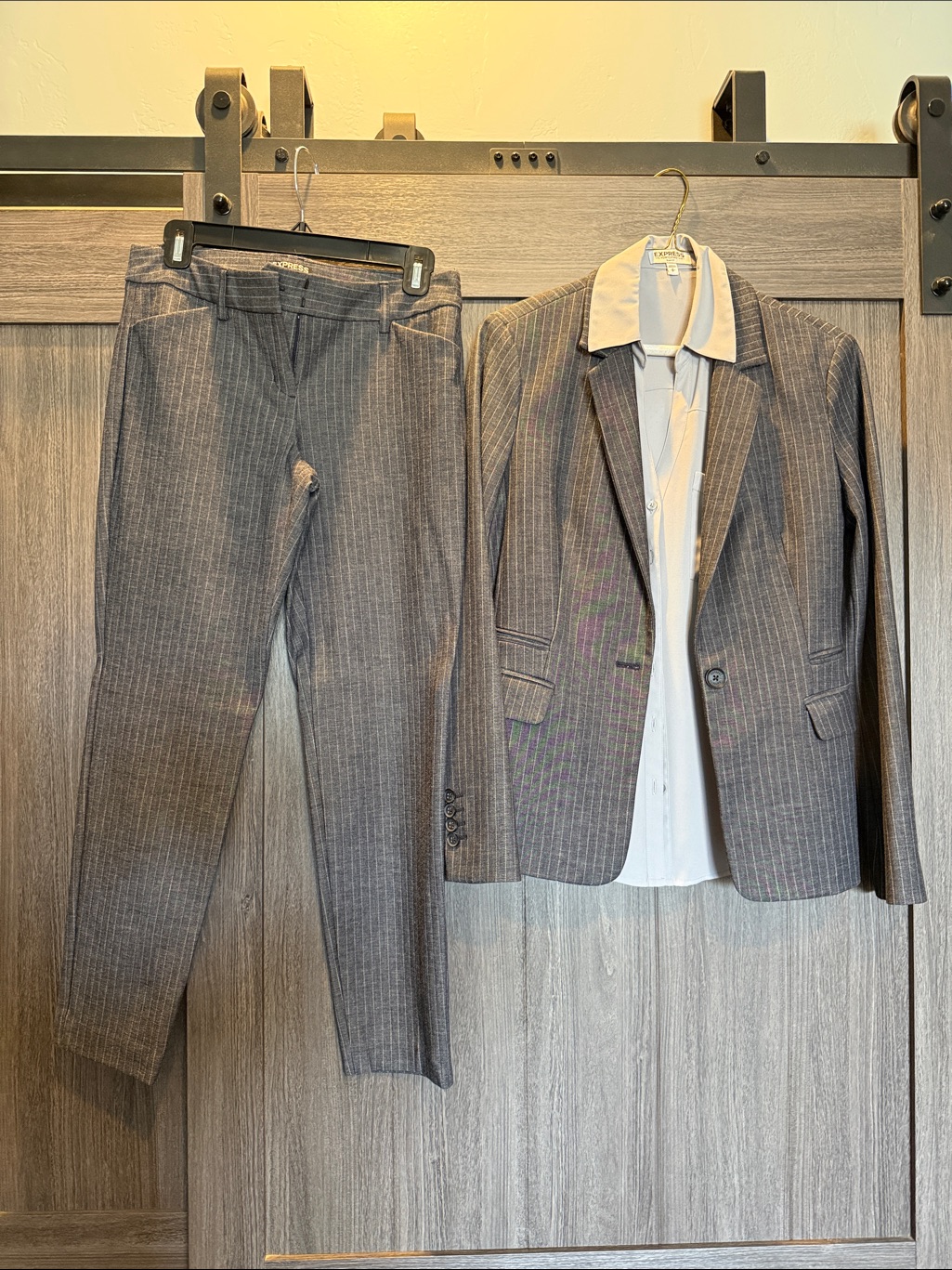 Express Gray Pinstripe Women's Blazer And Pants Set